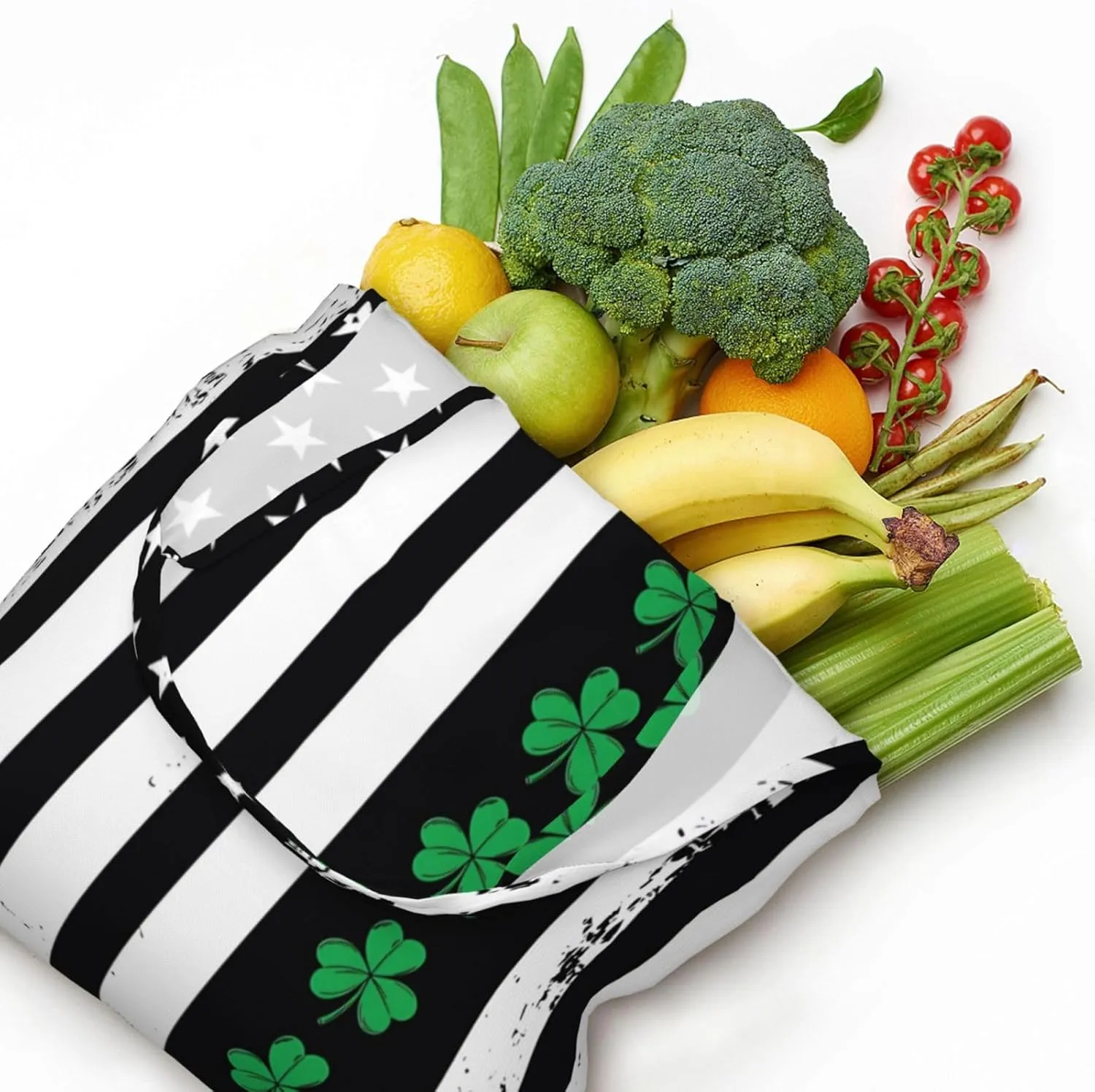 St Patricks Day American Flag Canvas Tote Bags Reusable Shopping Bag Handbag for Shopper Beach Gifts