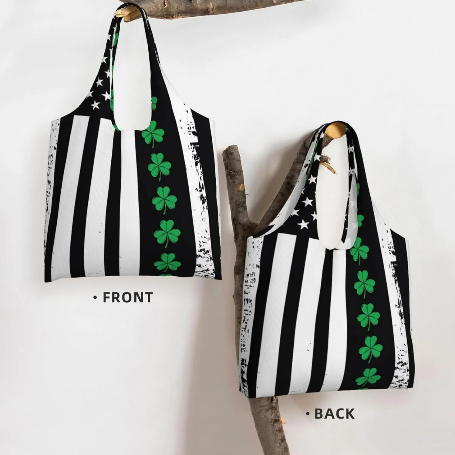 St Patricks Day American Flag Canvas Tote Bags Reusable Shopping Bag Handbag for Shopper Beach Gifts