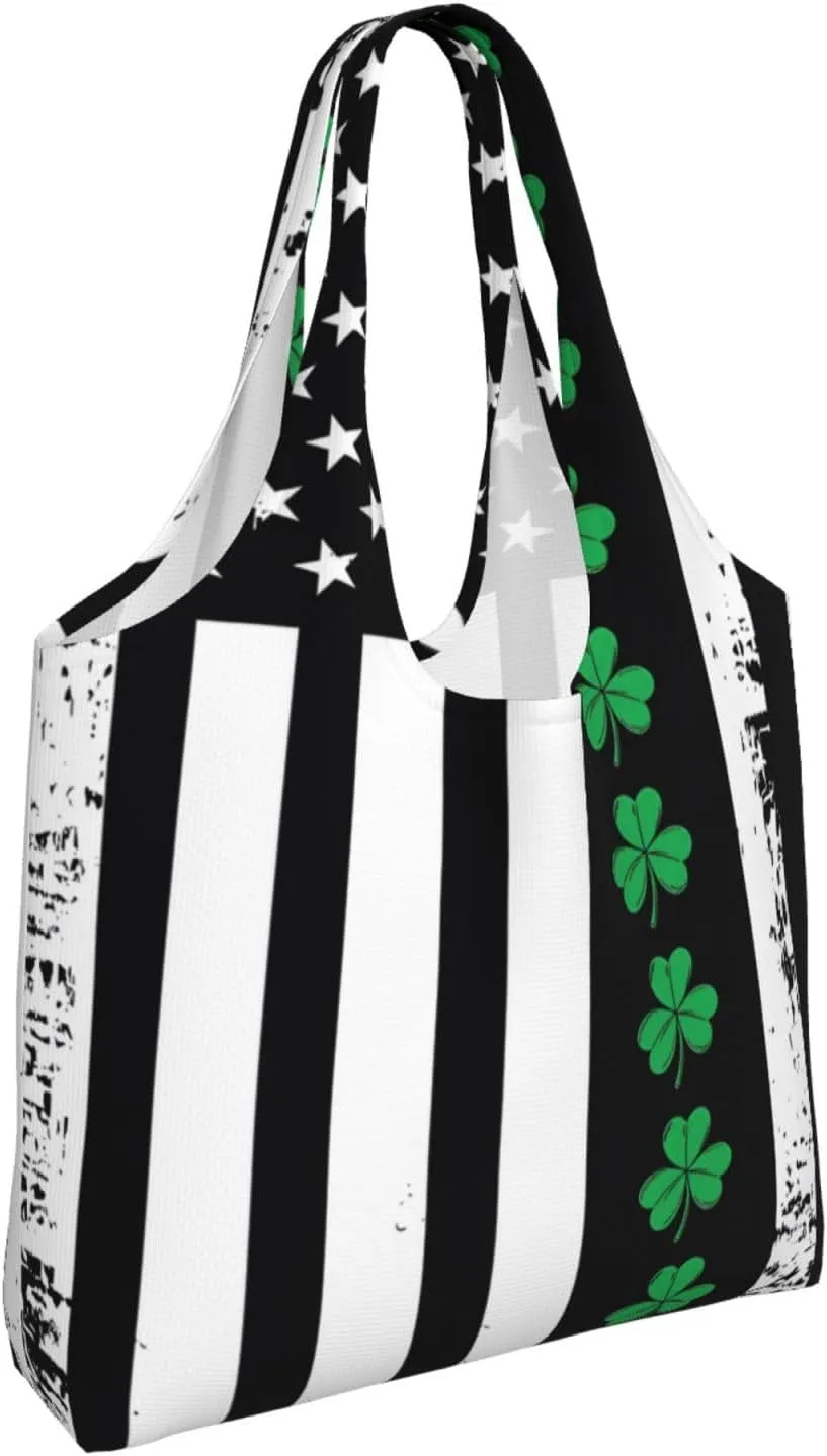 St Patricks Day American Flag Canvas Tote Bags Reusable Shopping Bag Handbag for Shopper Beach Gifts