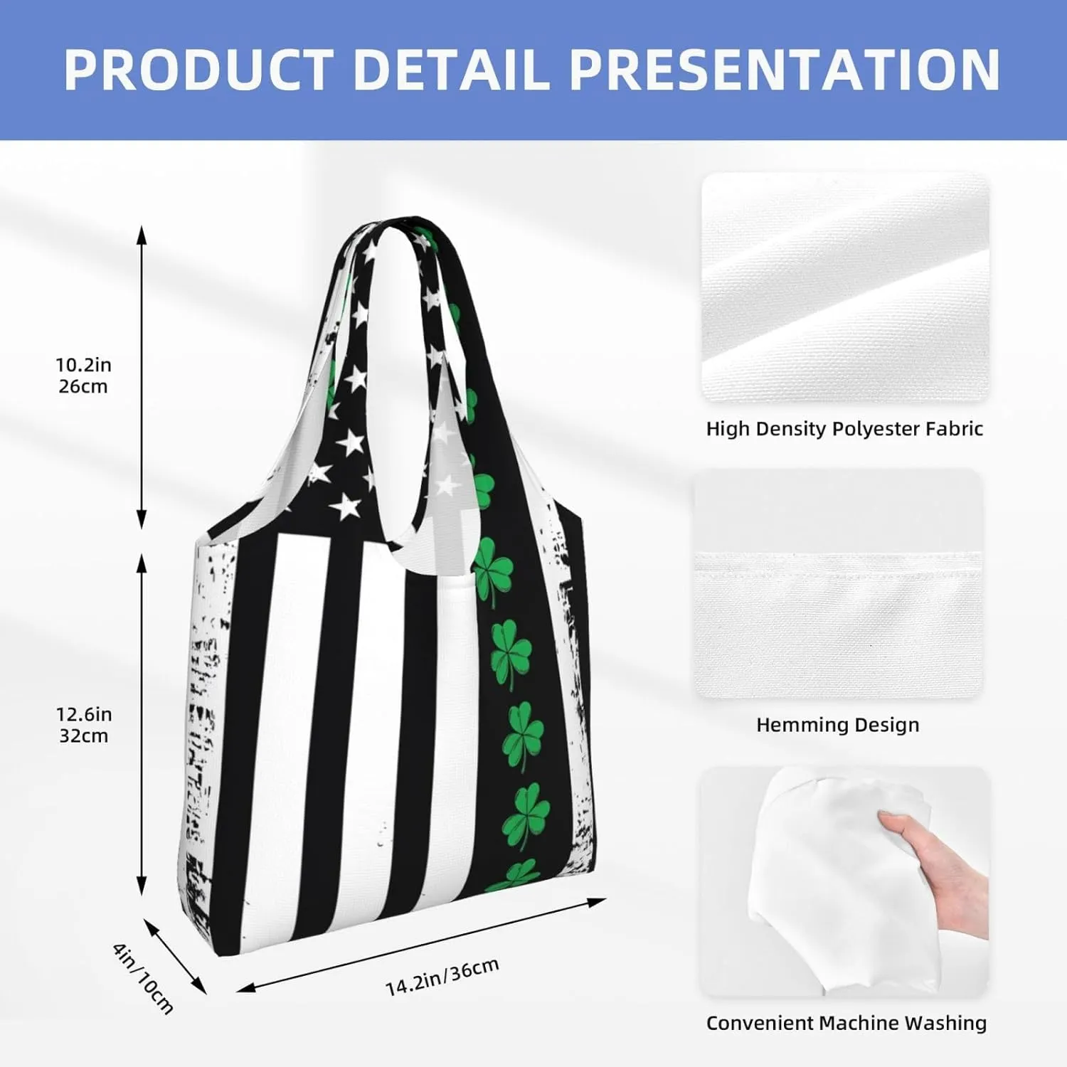 St Patricks Day American Flag Canvas Tote Bags Reusable Shopping Bag Handbag for Shopper Beach Gifts