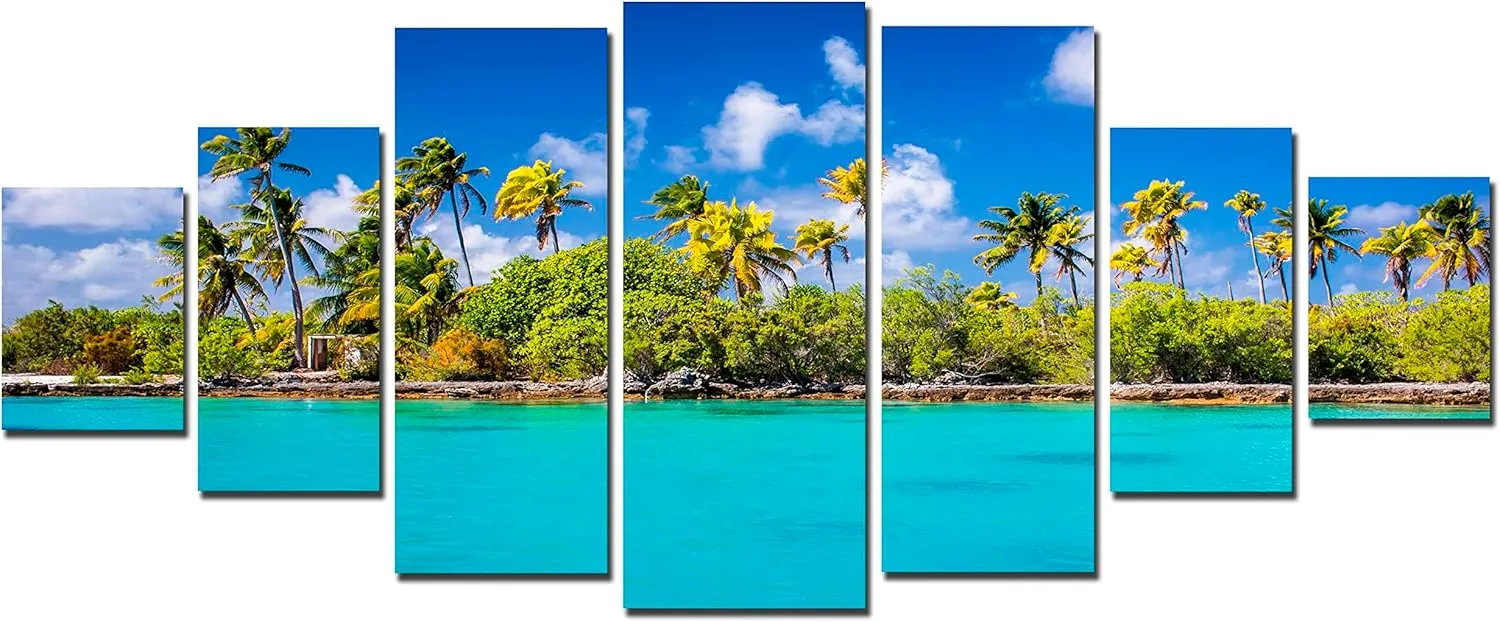 Startonight Huge Canvas Wall Art - Sunny Beach - Large Framed Set of 7 40" x 95"