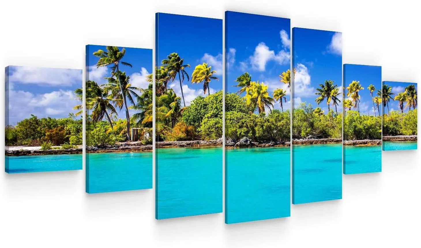 Startonight Huge Canvas Wall Art - Sunny Beach - Large Framed Set of 7 40" x 95"