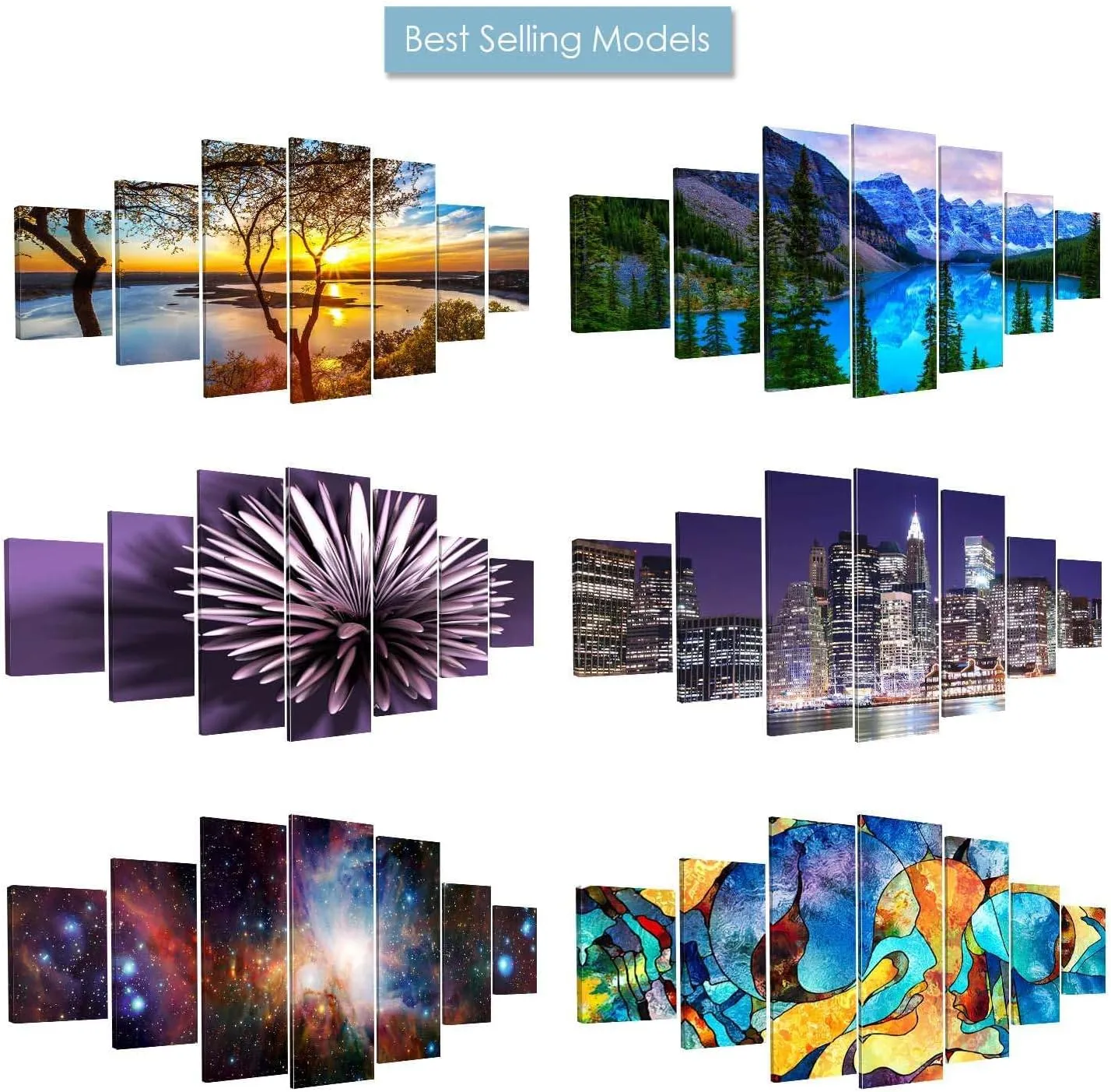 Startonight Huge Canvas Wall Art - Sunny Beach - Large Framed Set of 7 40" x 95"