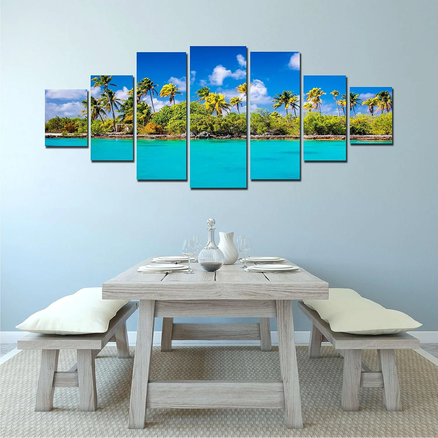 Startonight Huge Canvas Wall Art - Sunny Beach - Large Framed Set of 7 40" x 95"