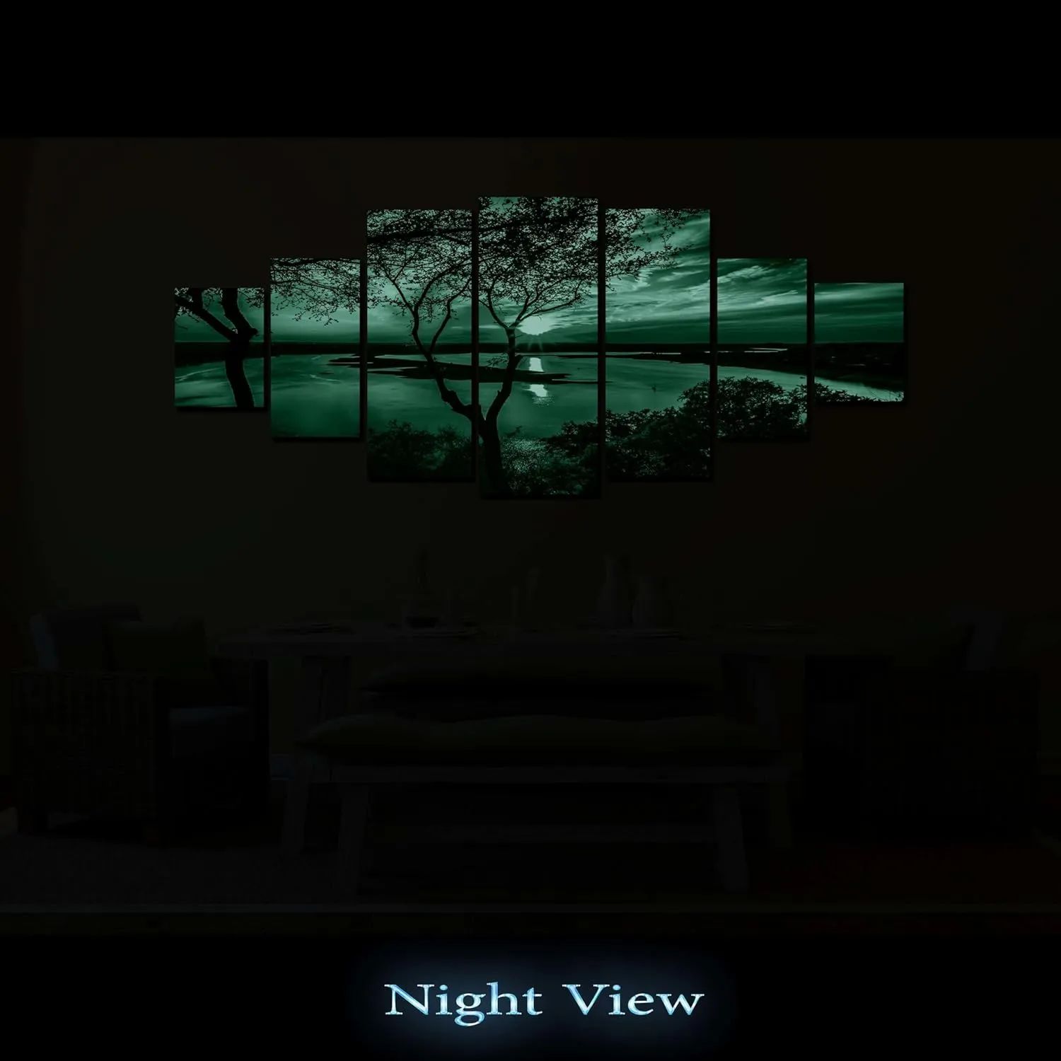 Startonight Huge Canvas Wall Art - Sunrise On The Lake Large Framed Set of 7 40" x 95"