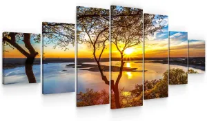 Startonight Huge Canvas Wall Art - Sunrise On The Lake Large Framed Set of 7 40" x 95"