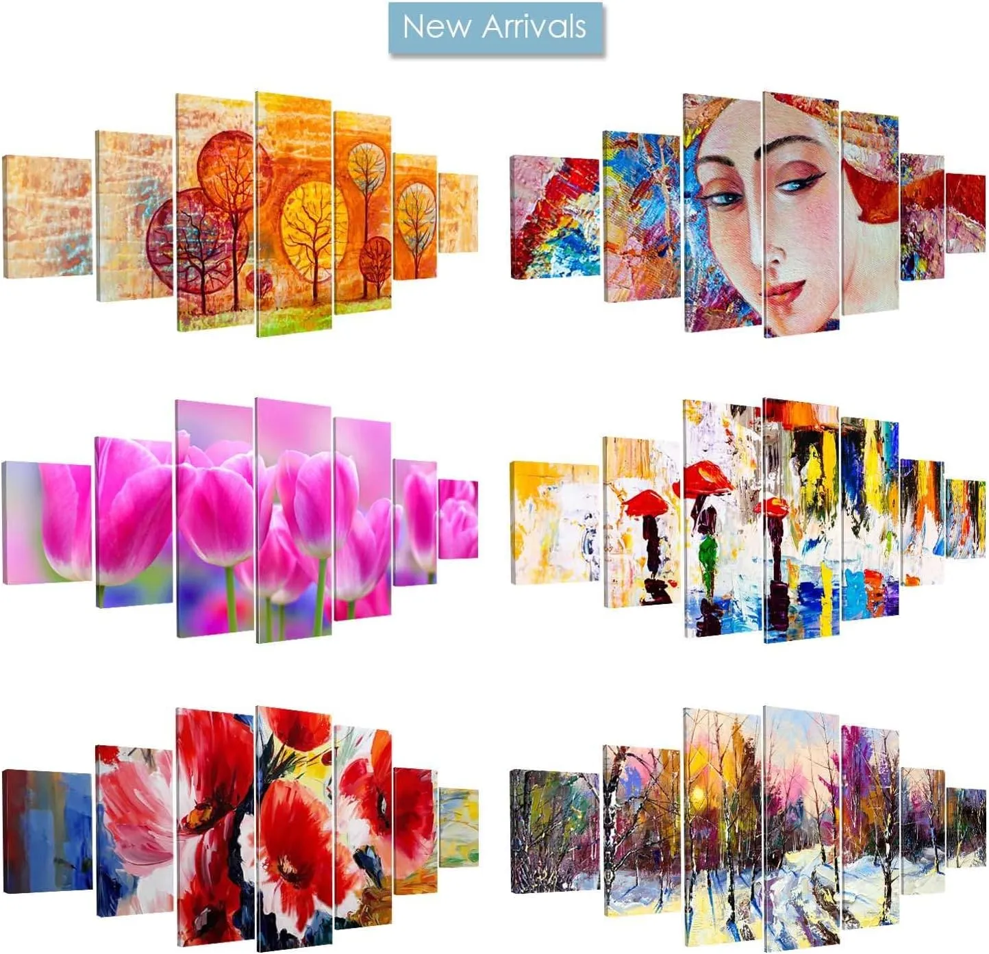 Startonight Huge Canvas Wall Art - Sunrise On The Lake Large Framed Set of 7 40" x 95"