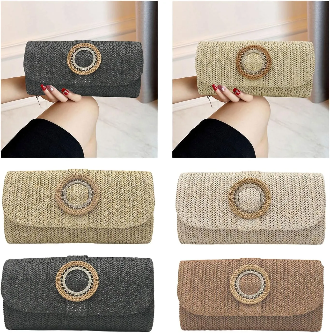 Straw Clutches Purse Women Envelope Bag Straw Crossbody Shoulder Bag Handbag Summers Beach Bag Woven Clutches Handbag