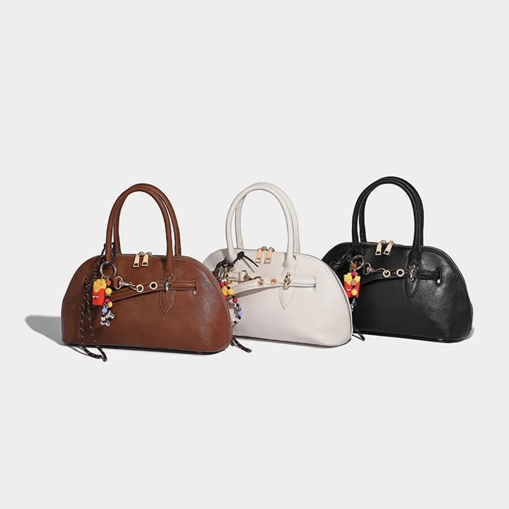 Stylish Handbag with Pendant Adjustable Strap Practical PU Leather Crossbody Purse Office Shoulder Bag Work Satchel