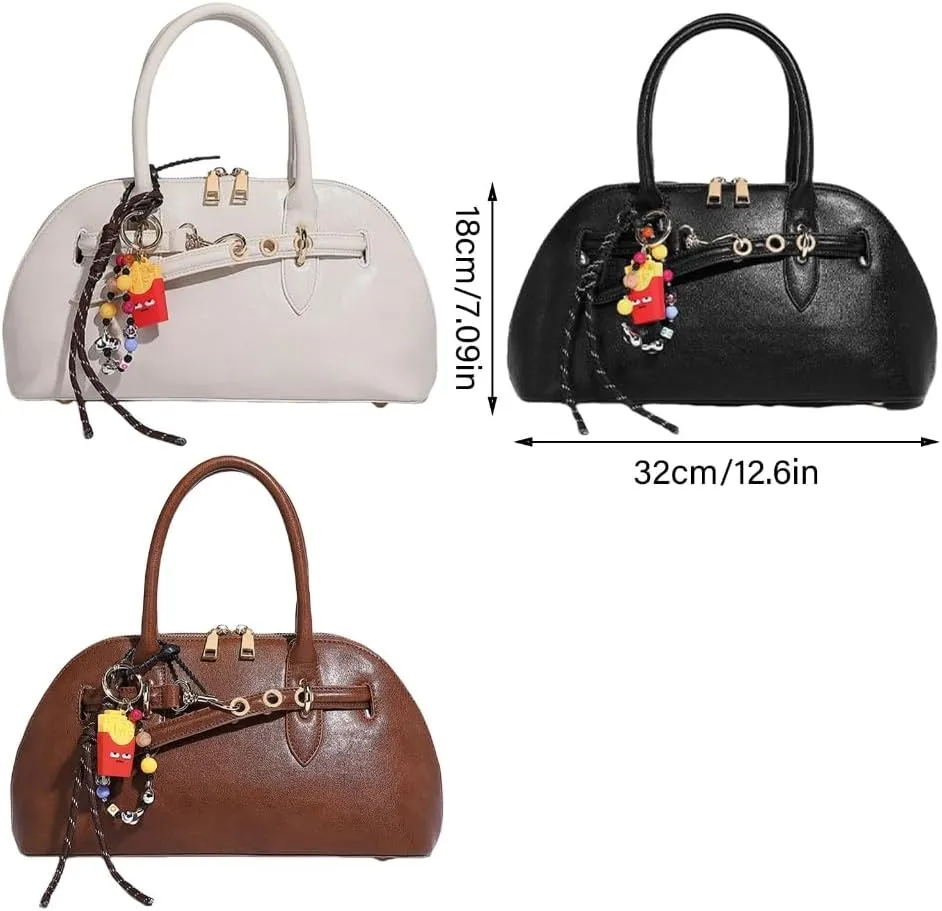 Stylish Handbag with Pendant Adjustable Strap Practical PU Leather Crossbody Purse Office Shoulder Bag Work Satchel