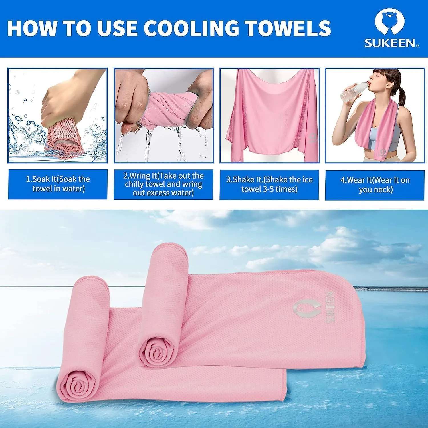 Sukeen Cooling Towel (40"x12"), Ice Towel Sets,Soft Breathable Chilly Towel,Microfiber Towel for Yoga,Sport,Running,Gym,Workout,Camping,Fitness,Workout & More Activities, 6 Pack
