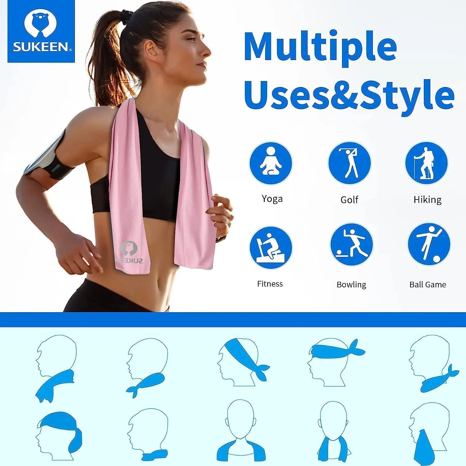 Sukeen Cooling Towel (40"x12"), Ice Towel Sets,Soft Breathable Chilly Towel,Microfiber Towel for Yoga,Sport,Running,Gym,Workout,Camping,Fitness,Workout & More Activities, 6 Pack