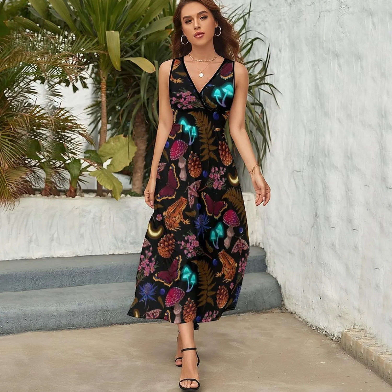 Sundresses for Women Summer Long Dress Sexy V Neck Casual Dress Beach Maxi Dress Flowy Loose Sleeveless Dress