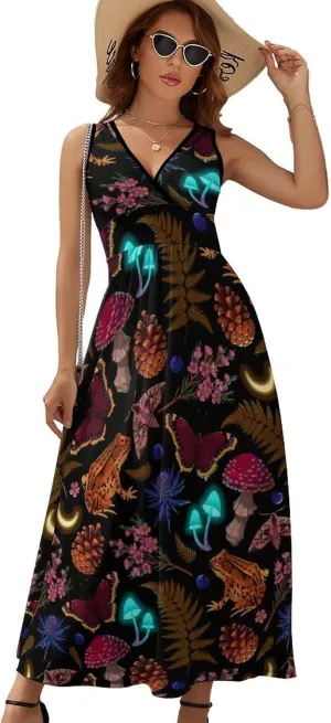 Sundresses for Women Summer Long Dress Sexy V Neck Casual Dress Beach Maxi Dress Flowy Loose Sleeveless Dress