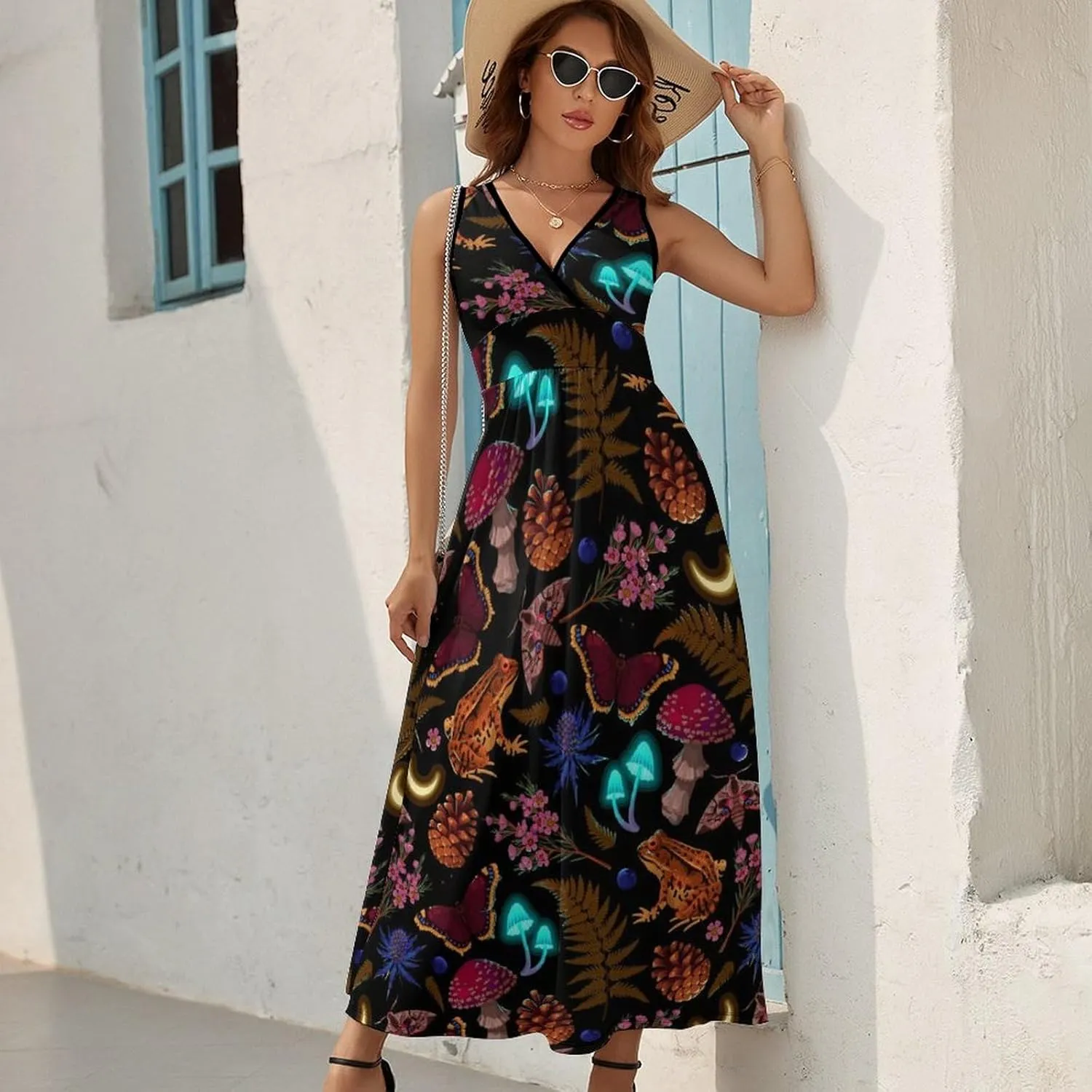 Sundresses for Women Summer Long Dress Sexy V Neck Casual Dress Beach Maxi Dress Flowy Loose Sleeveless Dress