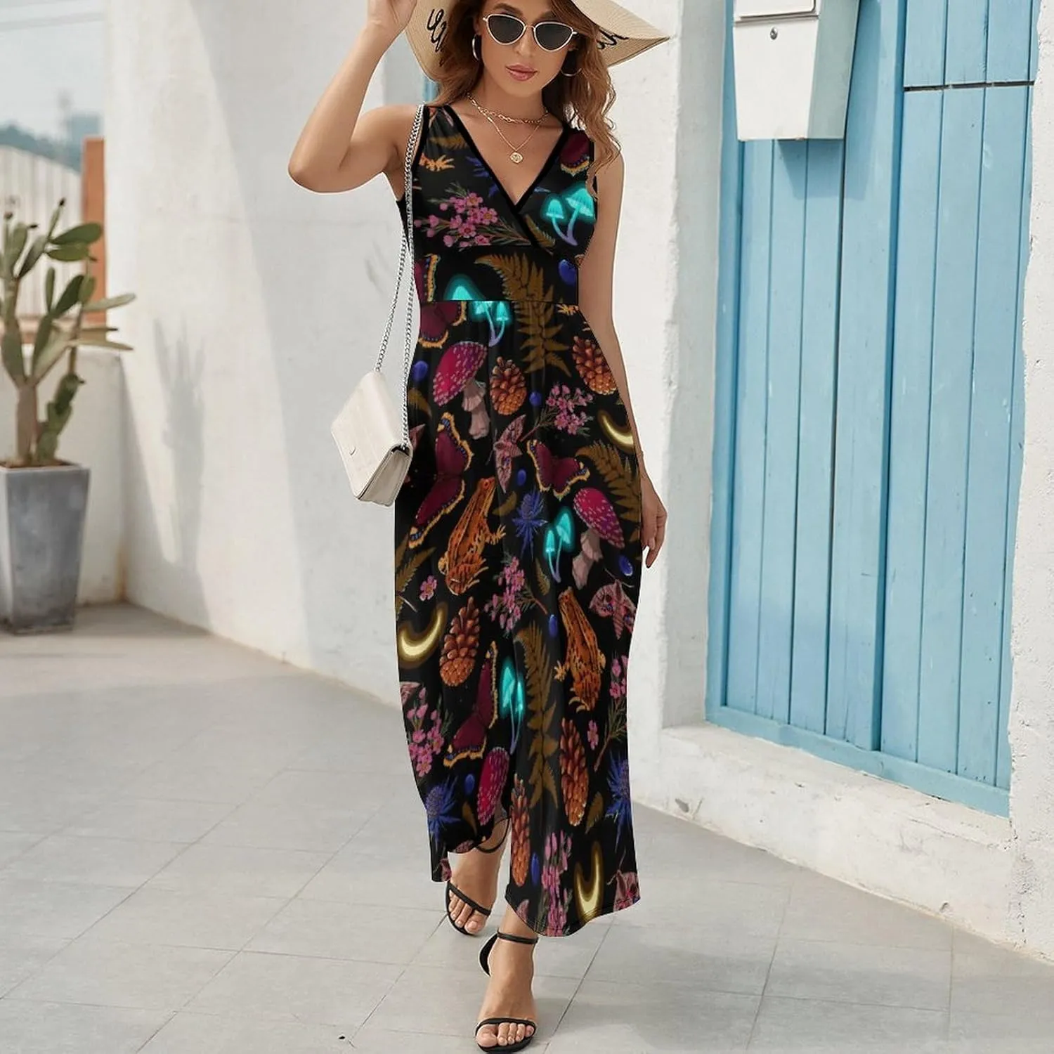 Sundresses for Women Summer Long Dress Sexy V Neck Casual Dress Beach Maxi Dress Flowy Loose Sleeveless Dress