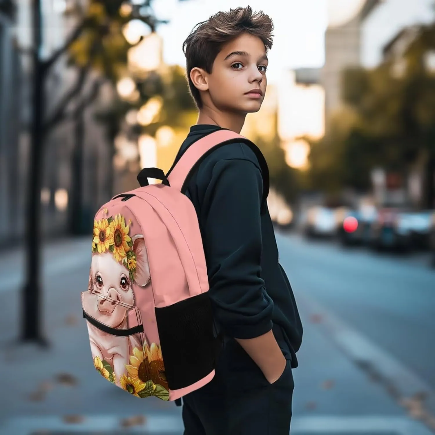 Sunflower Pig 6Th Grade Backpack for KIds 17 Inch Backpack for Girls Ideal for Students Go To School Extracurricular Activities