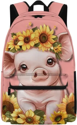 Sunflower Pig 6Th Grade Backpack for KIds 17 Inch Backpack for Girls Ideal for Students Go To School Extracurricular Activities