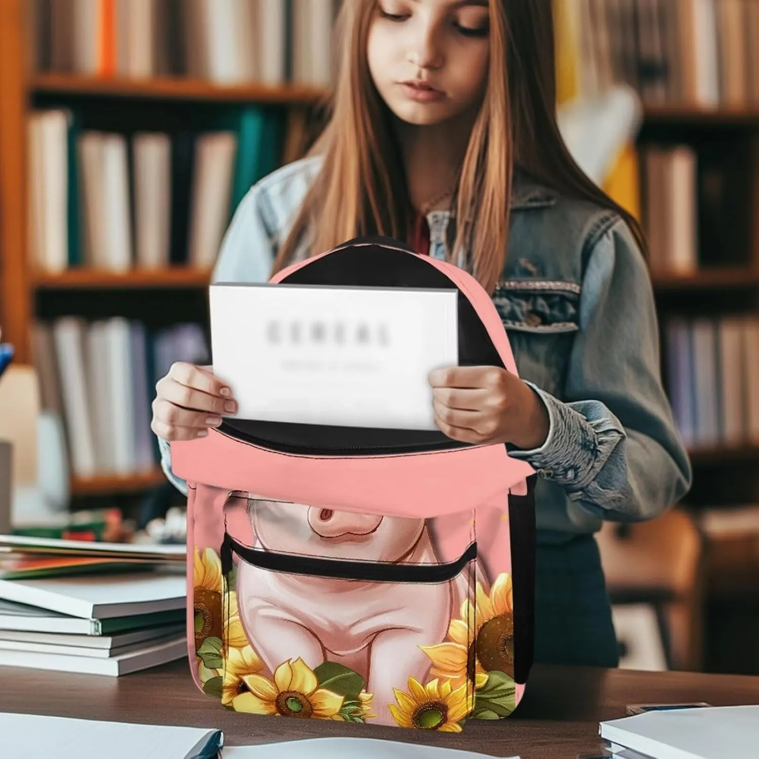 Sunflower Pig 6Th Grade Backpack for KIds 17 Inch Backpack for Girls Ideal for Students Go To School Extracurricular Activities