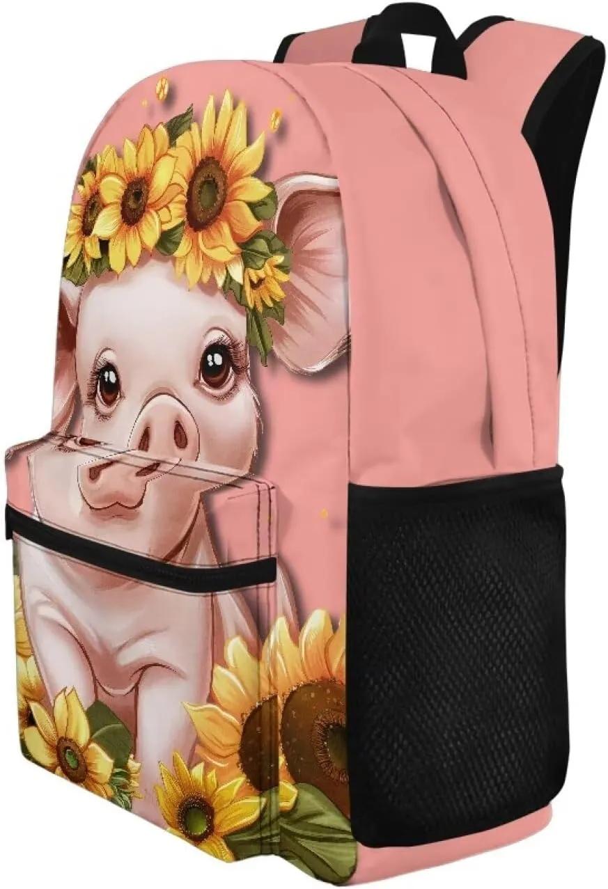 Sunflower Pig 6Th Grade Backpack for KIds 17 Inch Backpack for Girls Ideal for Students Go To School Extracurricular Activities