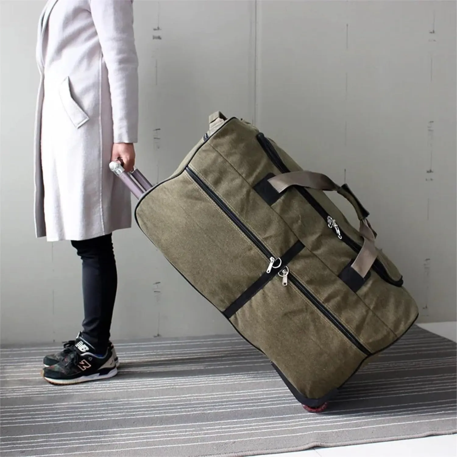 Super Large Capacity Trolley Travel Bag International Study Abroad Long-distance Luggage Lightweight Canvas Trolley Suitcase Bag Luggage Sets(Green,26Inches 650mm)