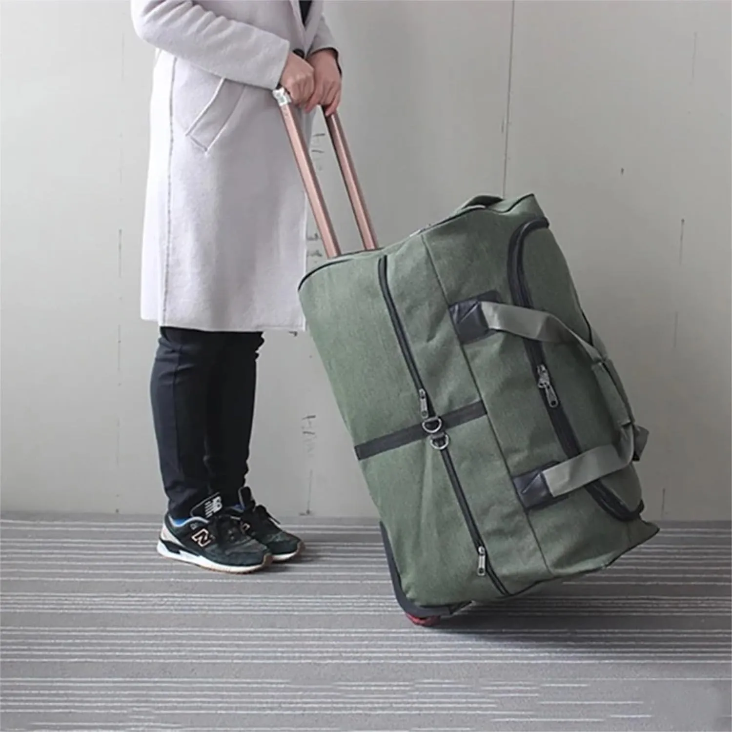 Super Large Capacity Trolley Travel Bag International Study Abroad Long-distance Luggage Lightweight Canvas Trolley Suitcase Bag Luggage Sets(Green,26Inches 650mm)