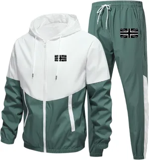 Sweatsuits for Men Flag Printed Full Zipper Long Sleeve Hoodies Jogging Pants Loose Breathable Workout Sport Clothes