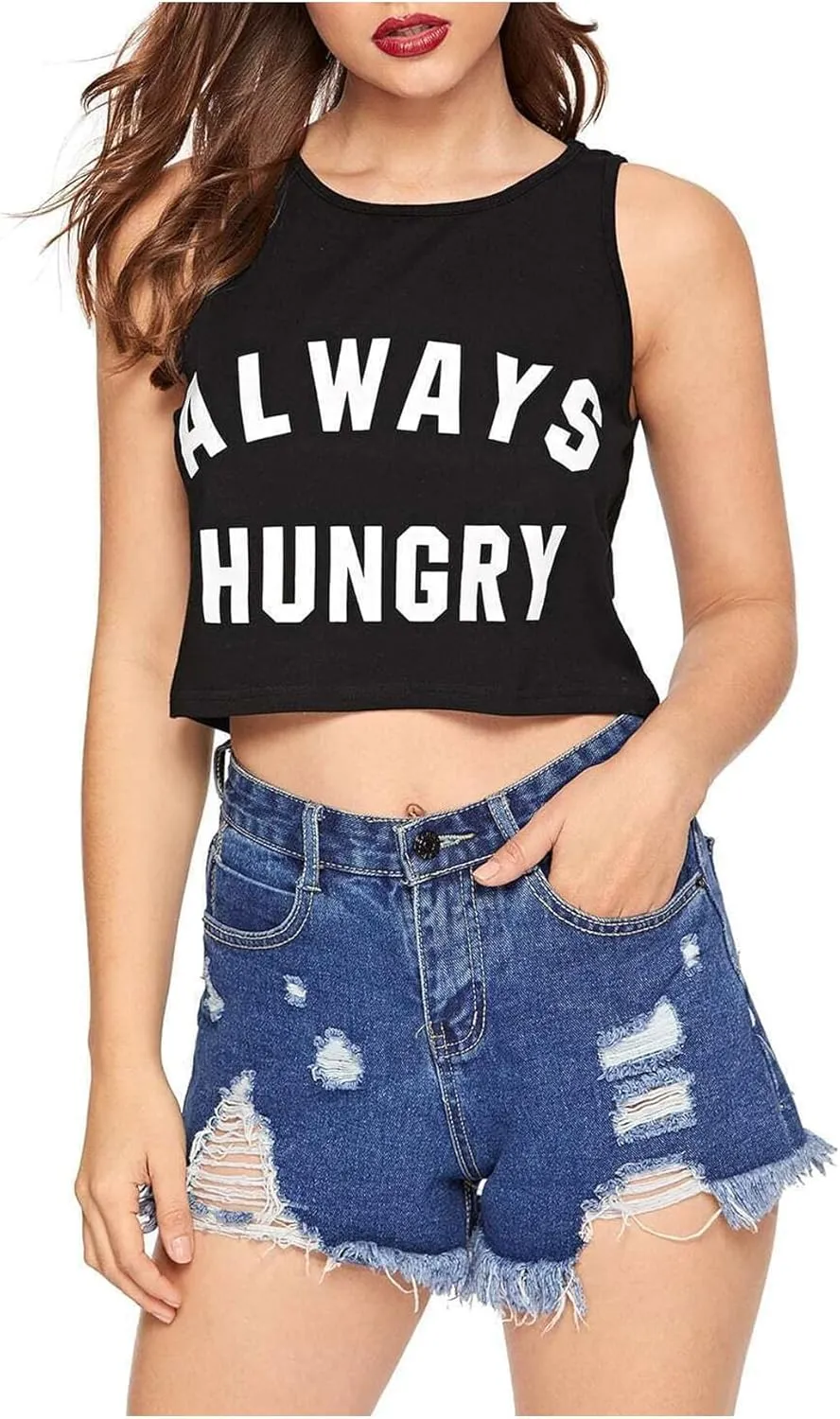 SweatyRocks Women's Casual Sleeveless Round Neck Workout Crop Tank Top Shirts