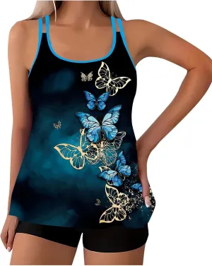 Swim Suits for Women Vintage Printed Two Piece Tankini Bathing Suit Plus Size Swimsuits Tank Top with Boyshorts