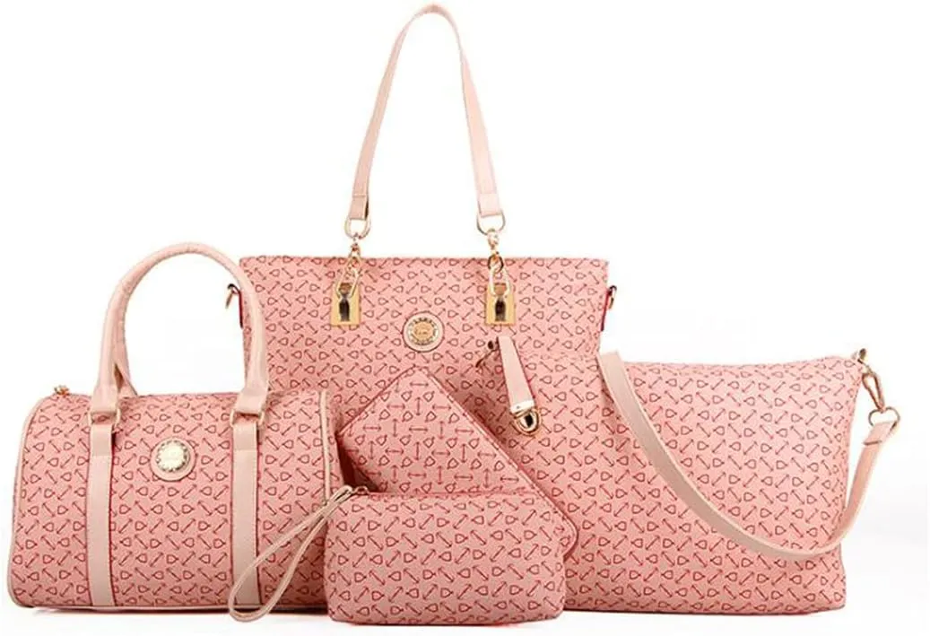 Synthetic PU Leather Tote for Women Satchel Crossbody Hobo 6PCS Simple Arrow Pattern Shoulder Messenger Handbags