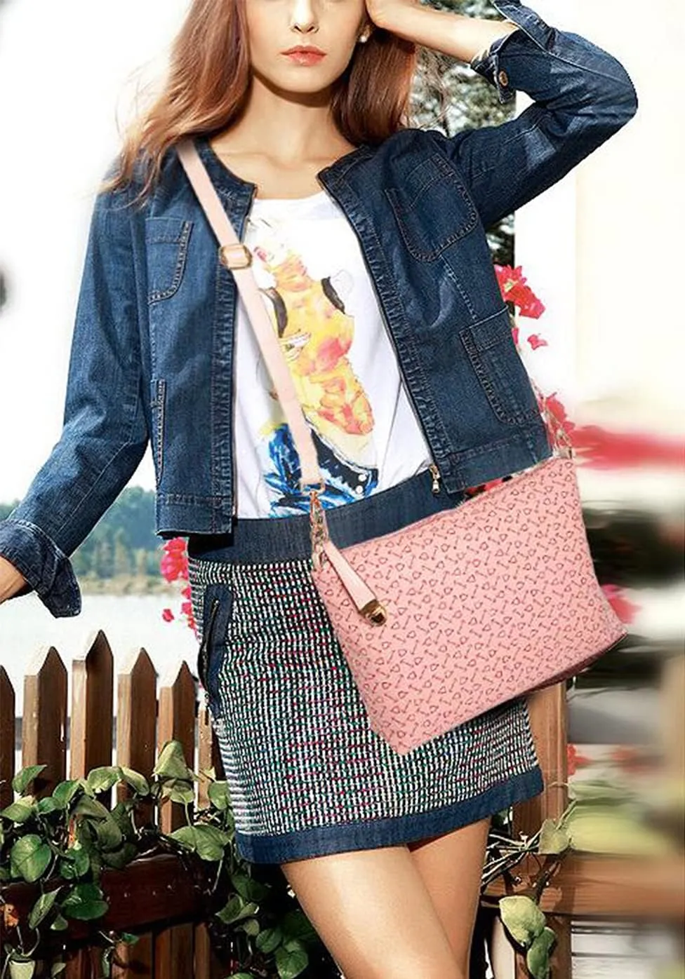 Synthetic PU Leather Tote for Women Satchel Crossbody Hobo 6PCS Simple Arrow Pattern Shoulder Messenger Handbags
