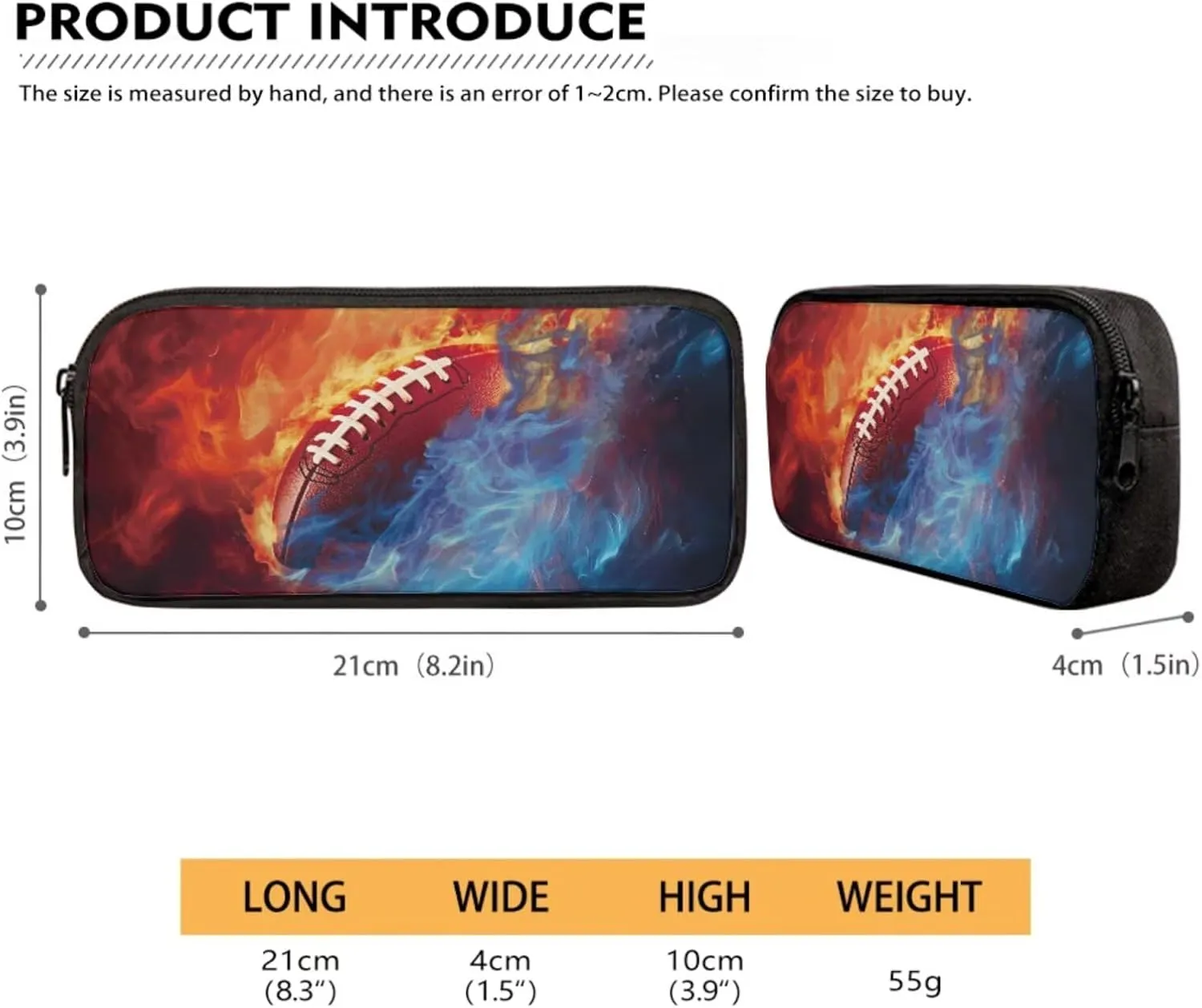 Talayituse American Football Fire Print 3 Pcs Backpack Set Travel Bag Portable Bookbag Knapsack Daypack Large Capacity Sports Backpacks Schoolbag with Lunch Box Pencil Case for Boys Teens