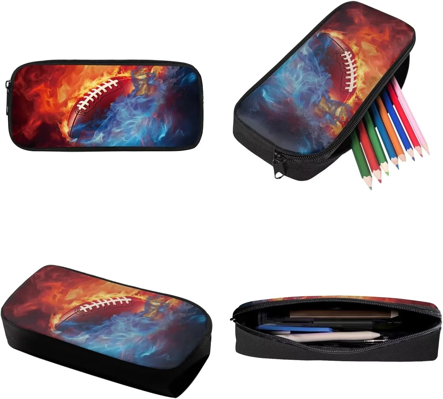 Talayituse American Football Fire Print 3 Pcs Backpack Set Travel Bag Portable Bookbag Knapsack Daypack Large Capacity Sports Backpacks Schoolbag with Lunch Box Pencil Case for Boys Teens