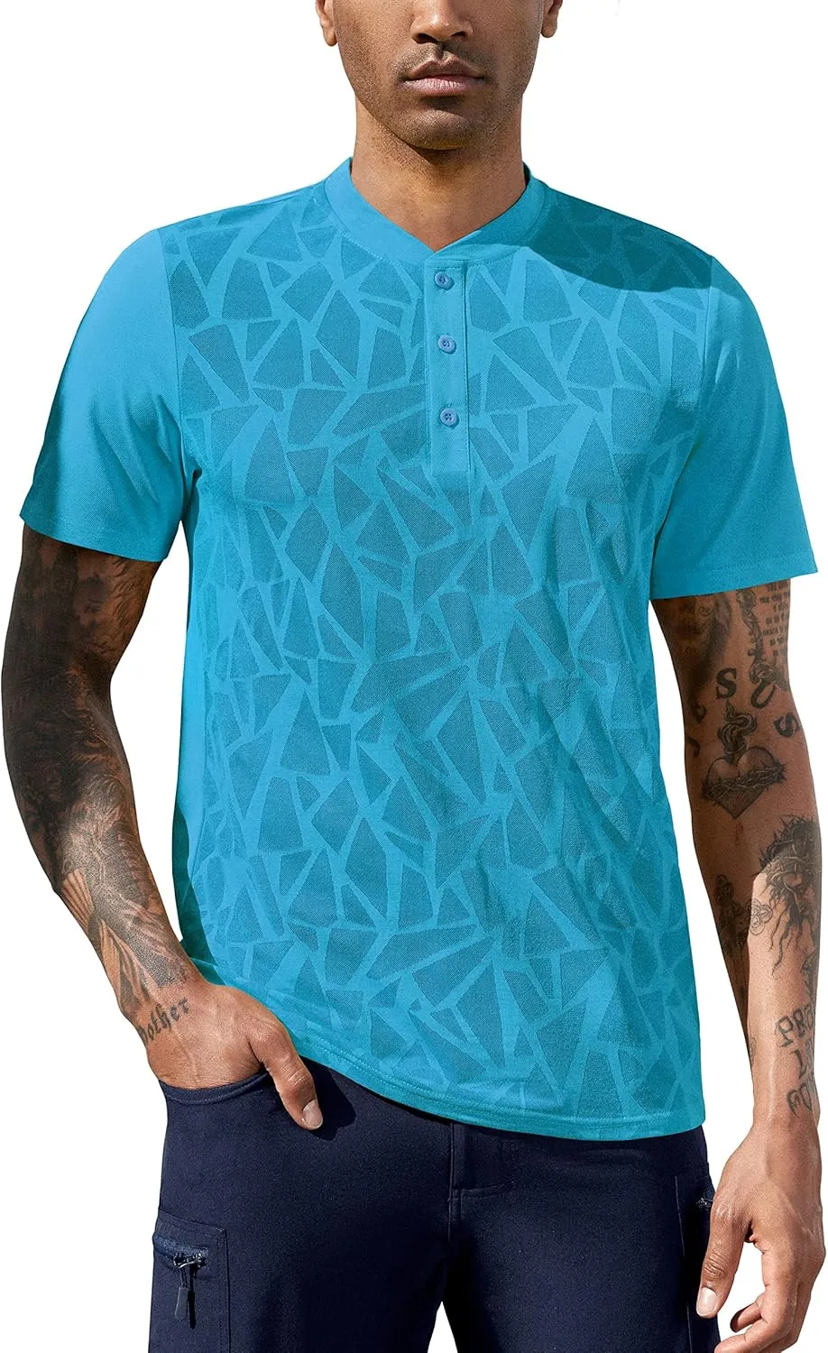 TAPULCO Collarless Golf Shirts for Men Quick Dry Color Block Breathable Soft Athletic Casual Daily T-Shirts