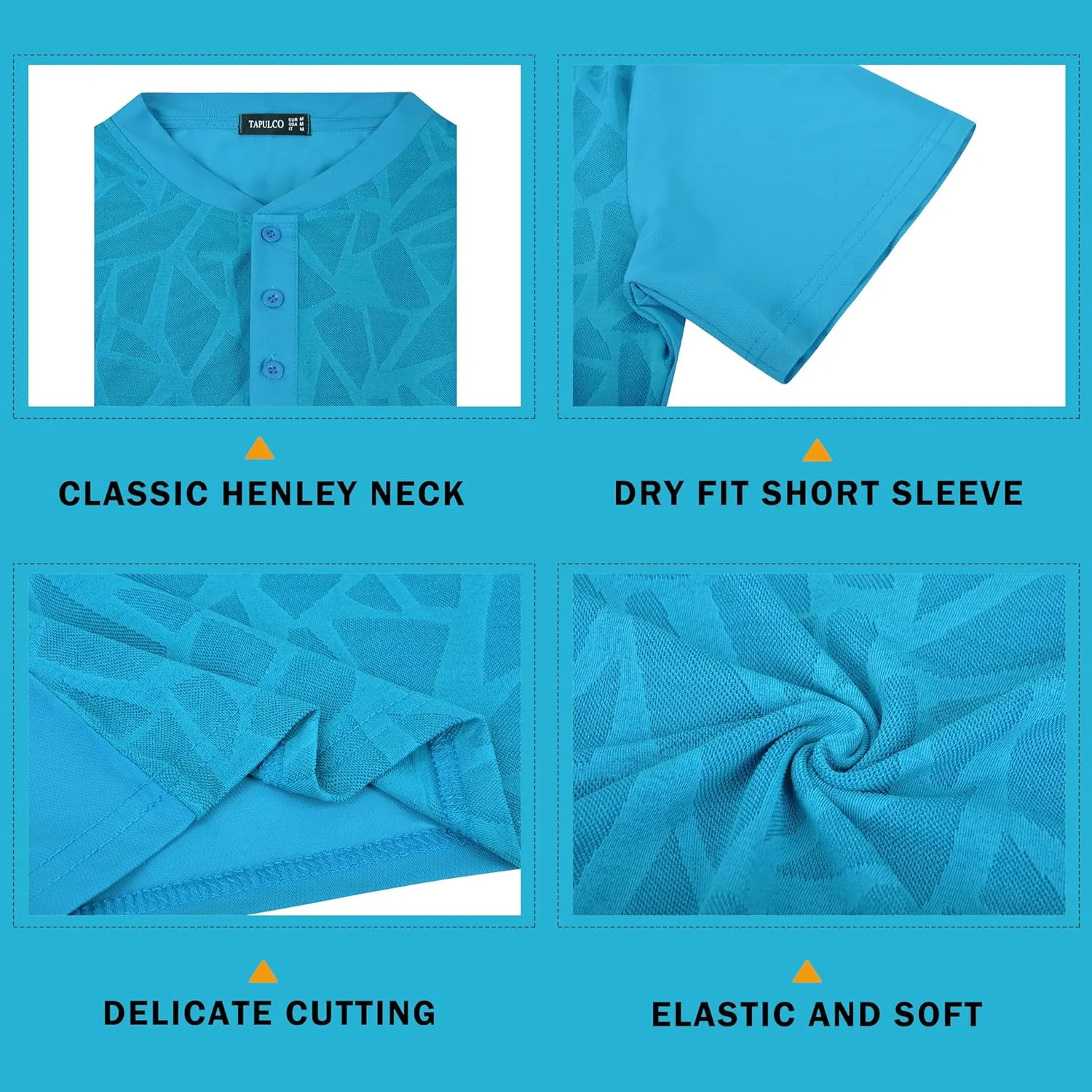 TAPULCO Collarless Golf Shirts for Men Quick Dry Color Block Breathable Soft Athletic Casual Daily T-Shirts