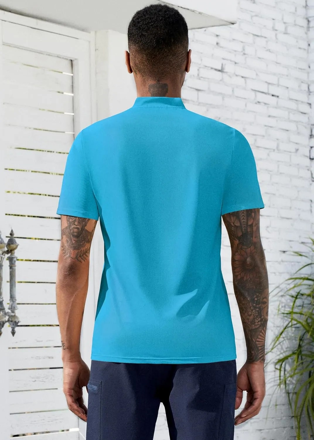 TAPULCO Collarless Golf Shirts for Men Quick Dry Color Block Breathable Soft Athletic Casual Daily T-Shirts