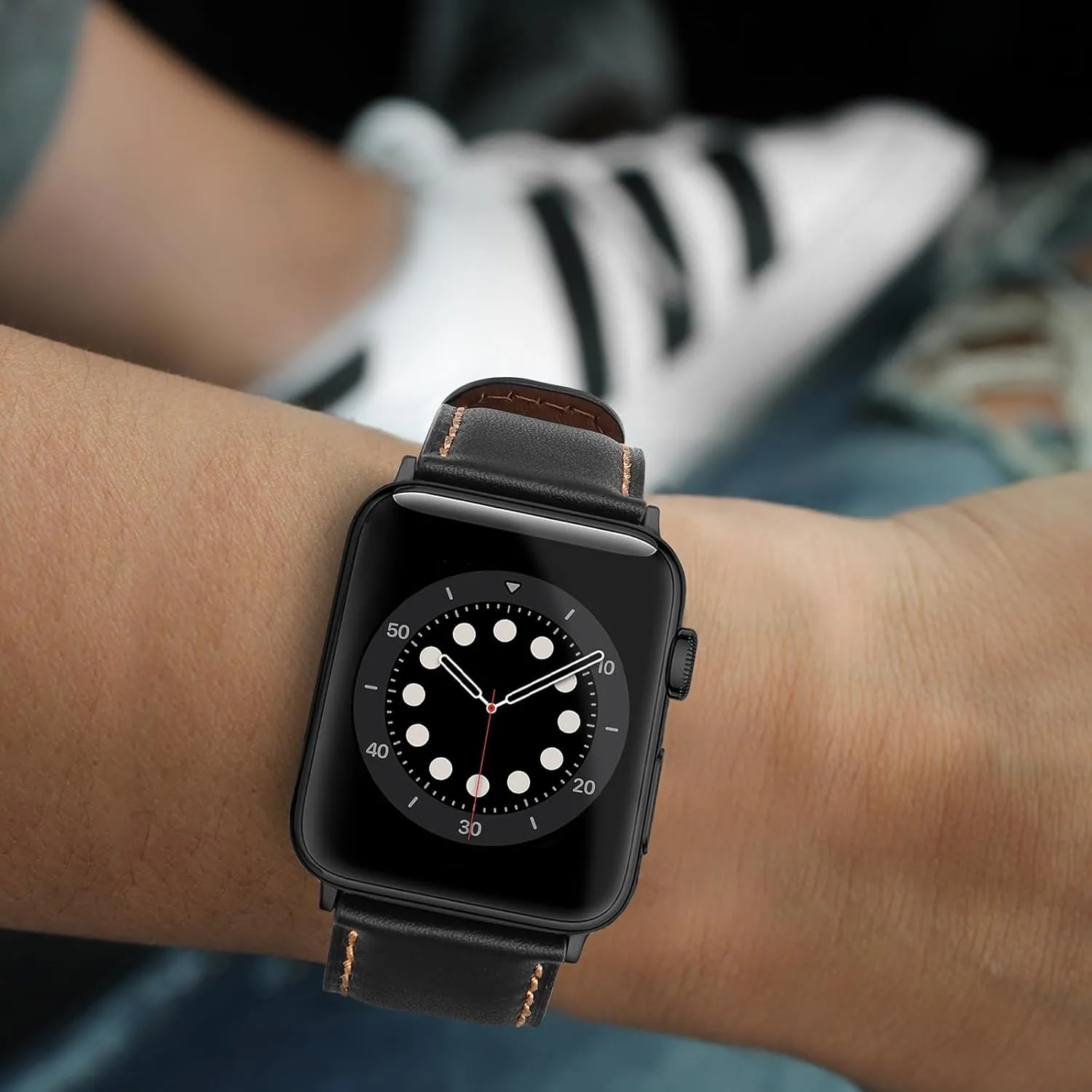 Tasikar Bands Compatible with Apple Watch Band 49mm 46mm 45mm 44mm 42mm Men Genuine Leather Replacement Bands Compatible with Apple Watch Ultra 2 SE Series 10 9 8 7 6 5 4 3 2 1, Black