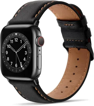 Tasikar Bands Compatible with Apple Watch Band 49mm 46mm 45mm 44mm 42mm Men Genuine Leather Replacement Bands Compatible with Apple Watch Ultra 2 SE Series 10 9 8 7 6 5 4 3 2 1, Black