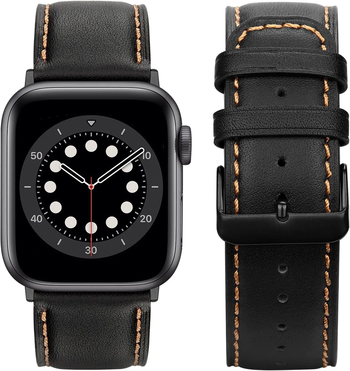 Tasikar Bands Compatible with Apple Watch Band 49mm 46mm 45mm 44mm 42mm Men Genuine Leather Replacement Bands Compatible with Apple Watch Ultra 2 SE Series 10 9 8 7 6 5 4 3 2 1, Black