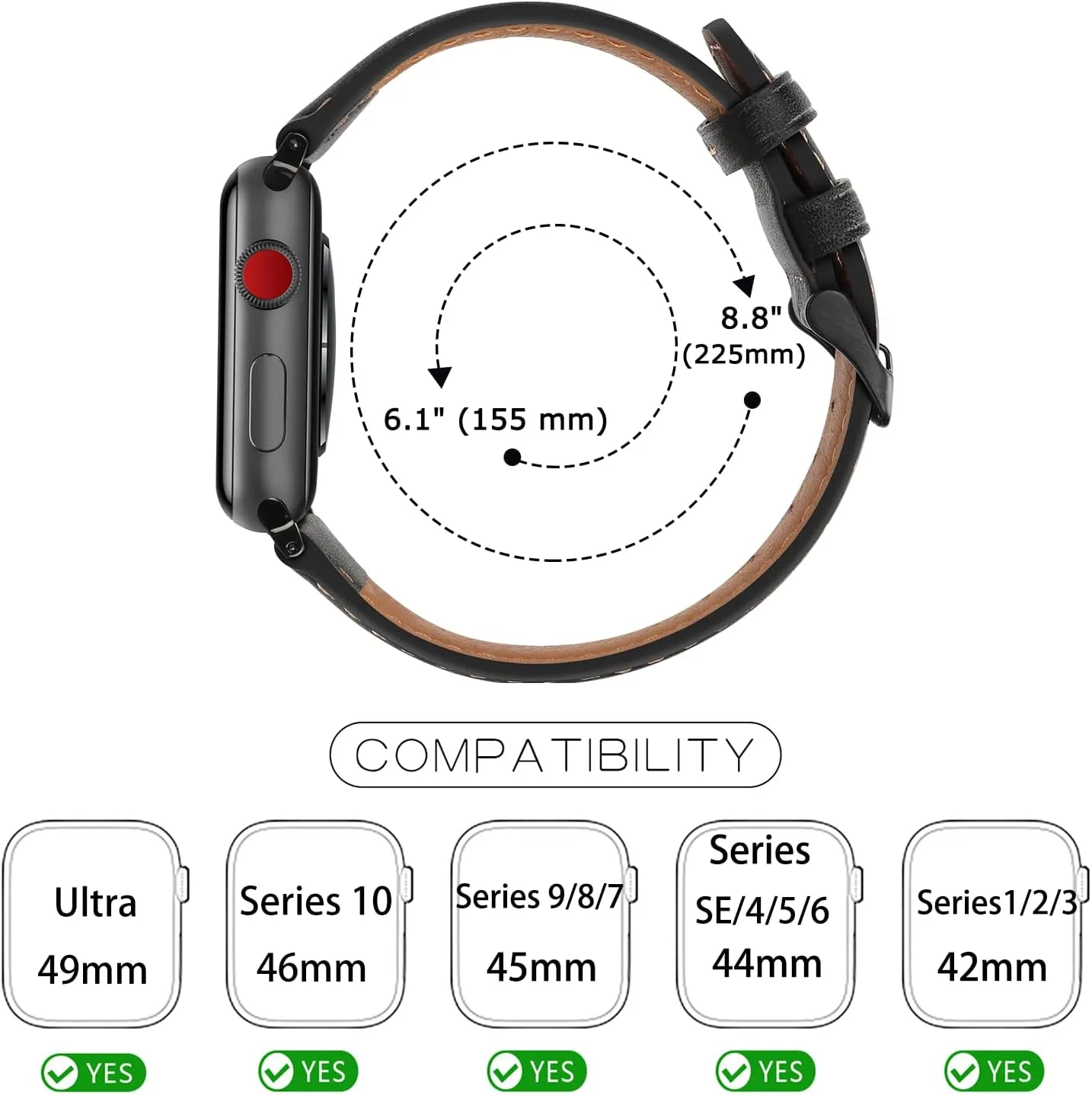 Tasikar Bands Compatible with Apple Watch Band 49mm 46mm 45mm 44mm 42mm Men Genuine Leather Replacement Bands Compatible with Apple Watch Ultra 2 SE Series 10 9 8 7 6 5 4 3 2 1, Black