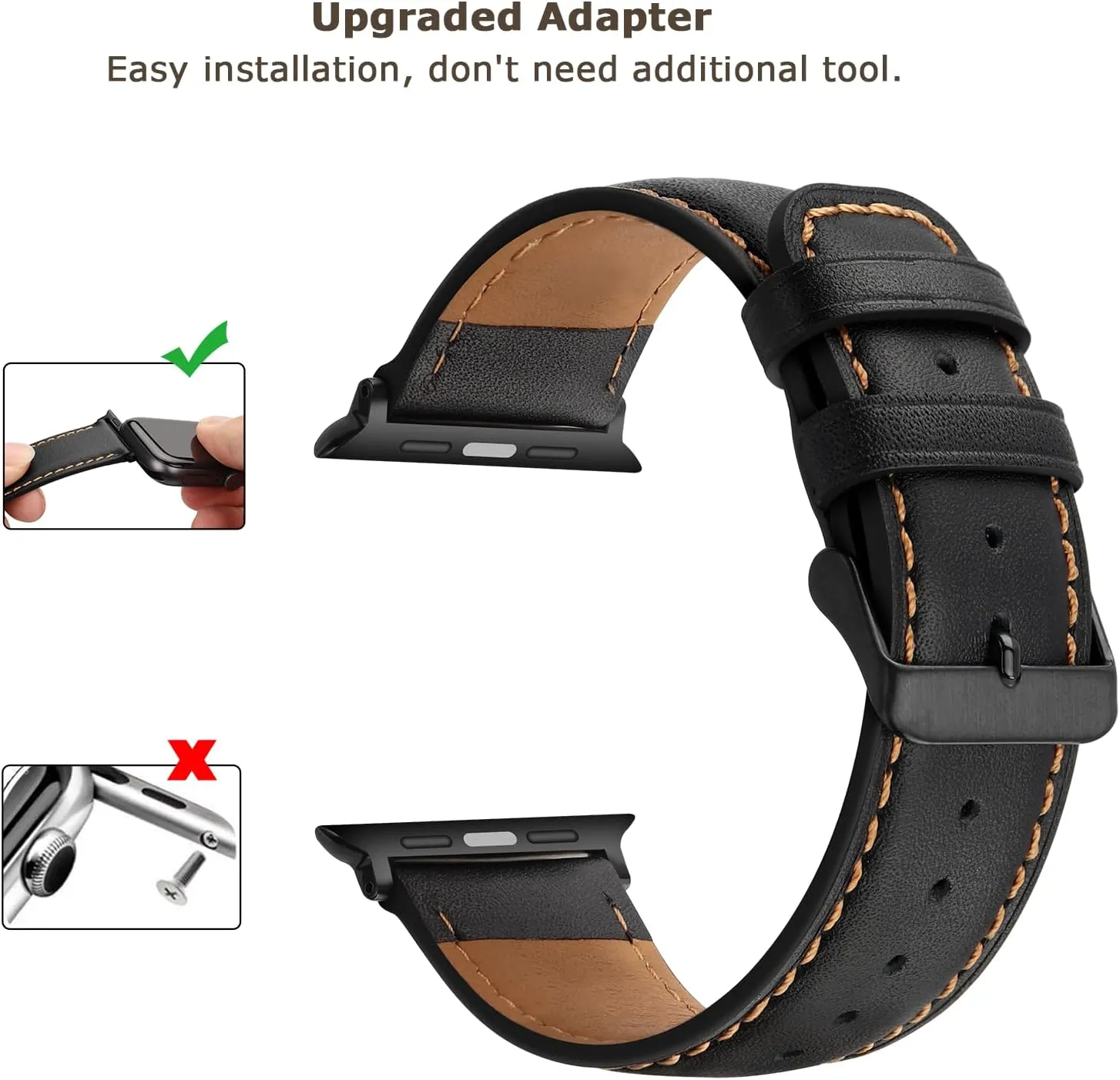 Tasikar Bands Compatible with Apple Watch Band 49mm 46mm 45mm 44mm 42mm Men Genuine Leather Replacement Bands Compatible with Apple Watch Ultra 2 SE Series 10 9 8 7 6 5 4 3 2 1, Black