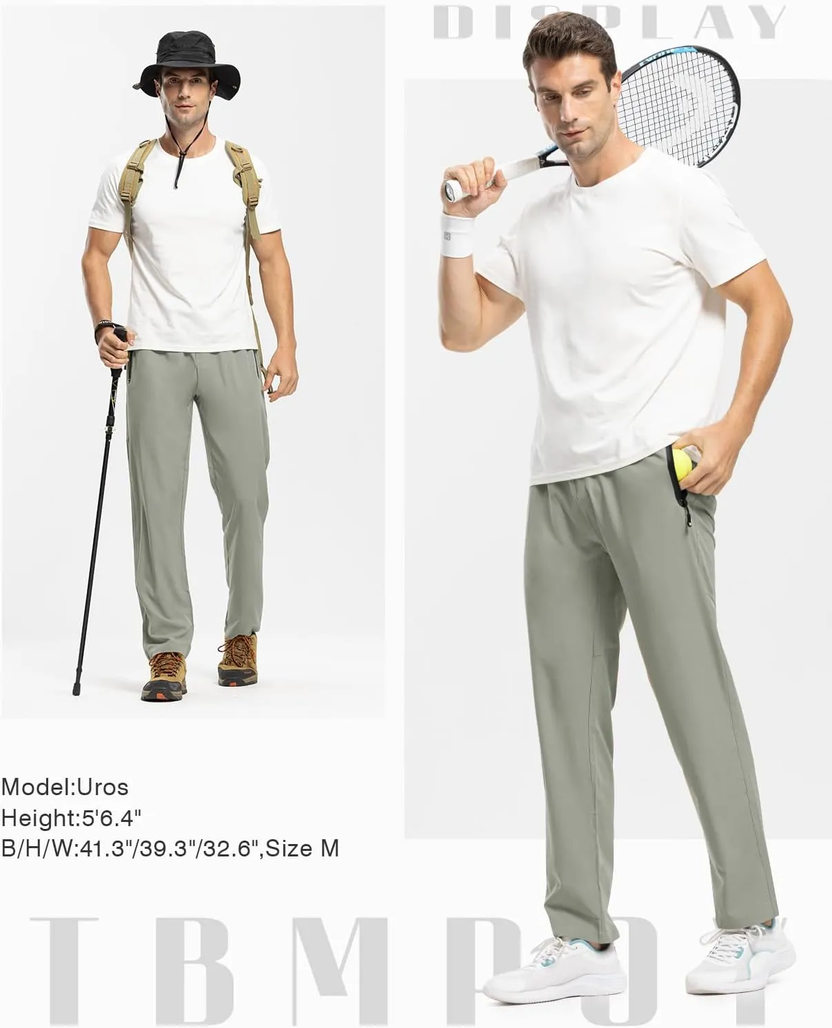 TBMPOY Men's Lightweight Hiking Travel Pants Breathable Athletic Fishing Active Joggers Zipper Pockets