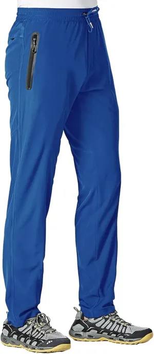 TBMPOY Men's Lightweight Hiking Travel Pants Breathable Athletic Fishing Active Joggers Zipper Pockets