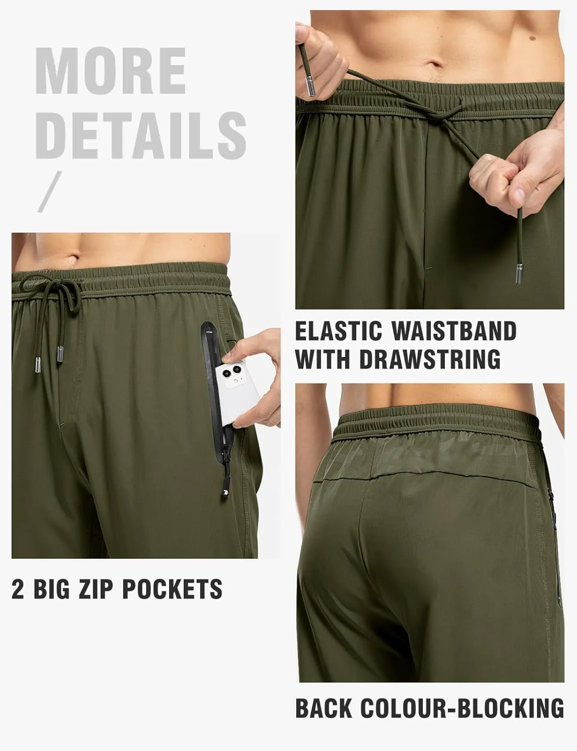 TBMPOY Men's Lightweight Hiking Travel Pants Breathable Athletic Fishing Active Joggers Zipper Pockets