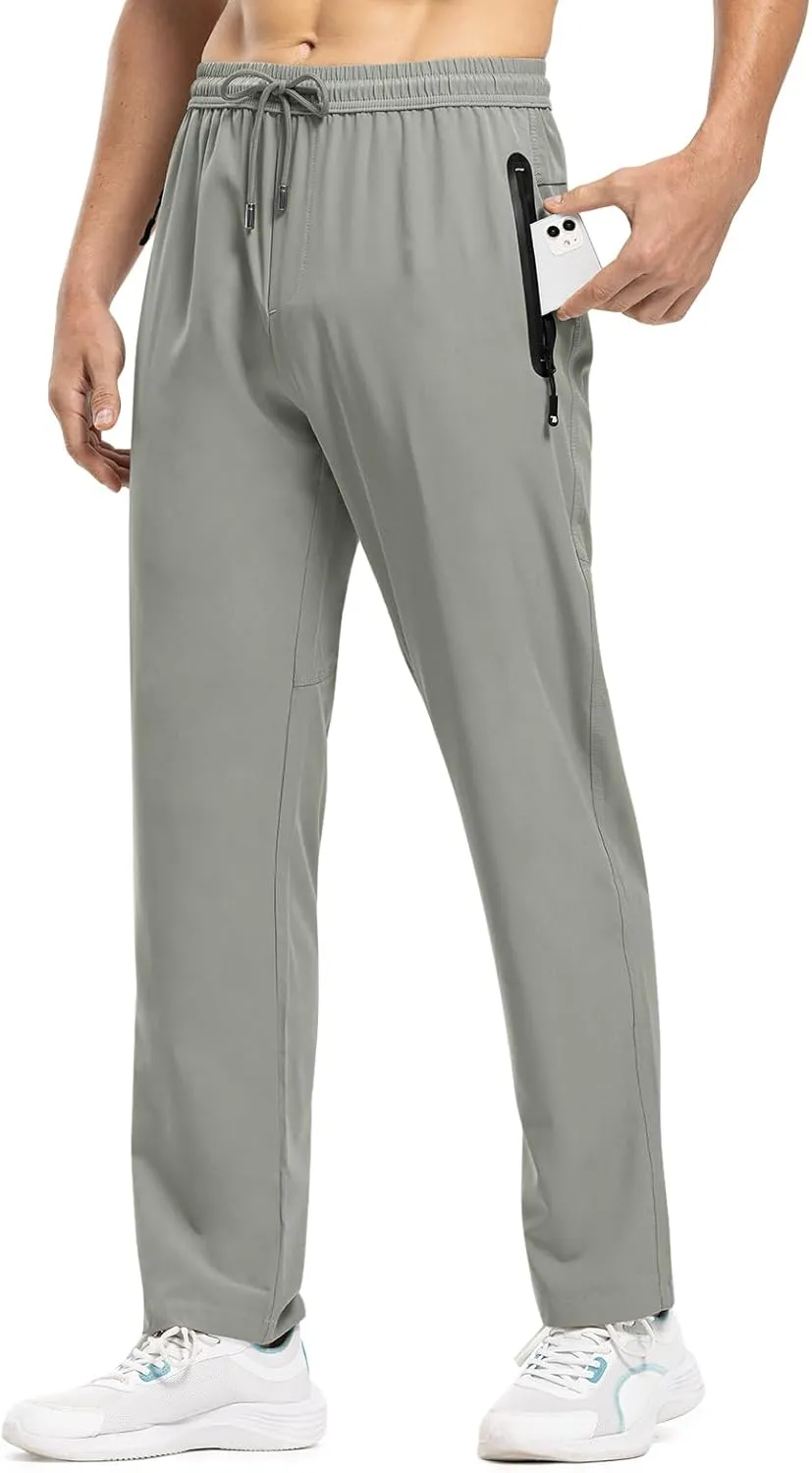 TBMPOY Men's Lightweight Hiking Travel Pants Breathable Athletic Fishing Active Joggers Zipper Pockets