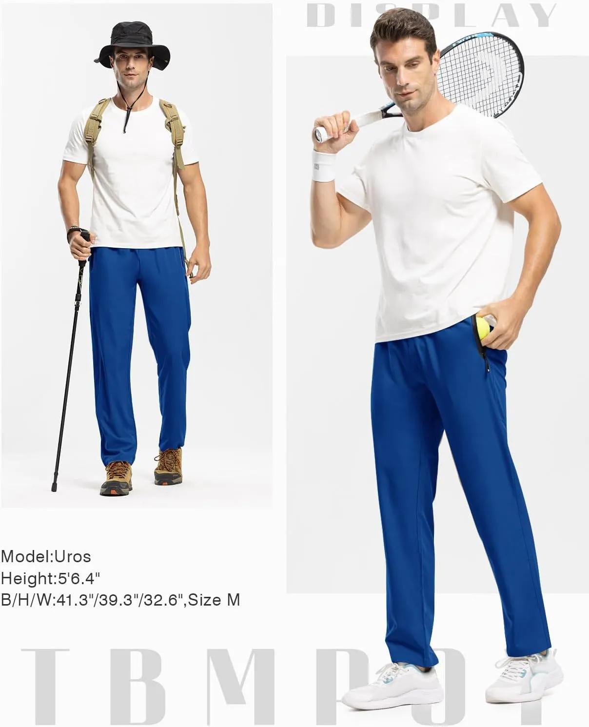 TBMPOY Men's Lightweight Hiking Travel Pants Breathable Athletic Fishing Active Joggers Zipper Pockets