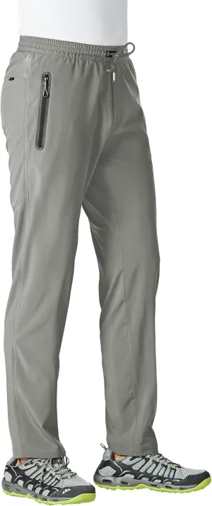 TBMPOY Men's Lightweight Hiking Travel Pants Breathable Athletic Fishing Active Joggers Zipper Pockets