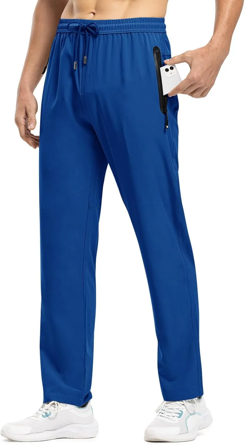TBMPOY Men's Lightweight Hiking Travel Pants Breathable Athletic Fishing Active Joggers Zipper Pockets