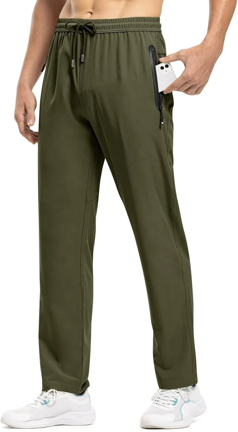 TBMPOY Men's Lightweight Hiking Travel Pants Breathable Athletic Fishing Active Joggers Zipper Pockets