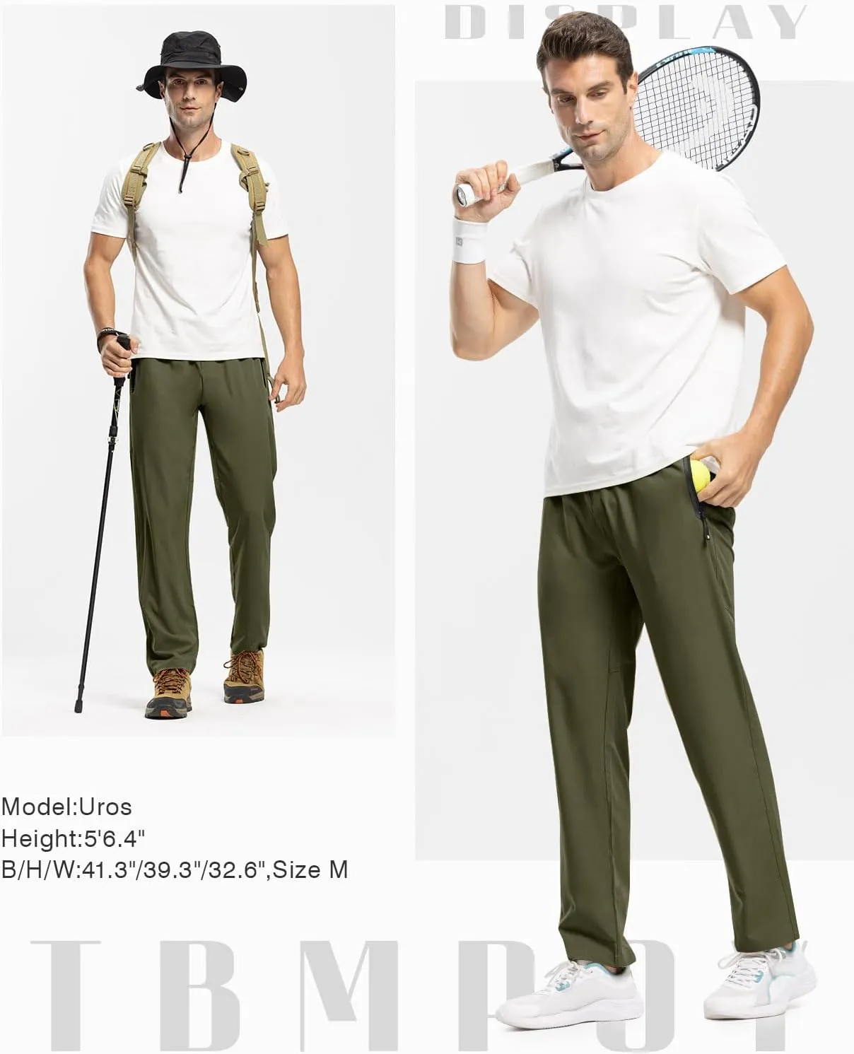 TBMPOY Men's Lightweight Hiking Travel Pants Breathable Athletic Fishing Active Joggers Zipper Pockets